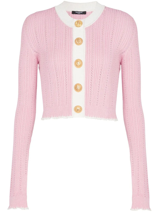 Pointelle-Knit Cropped Cardigan