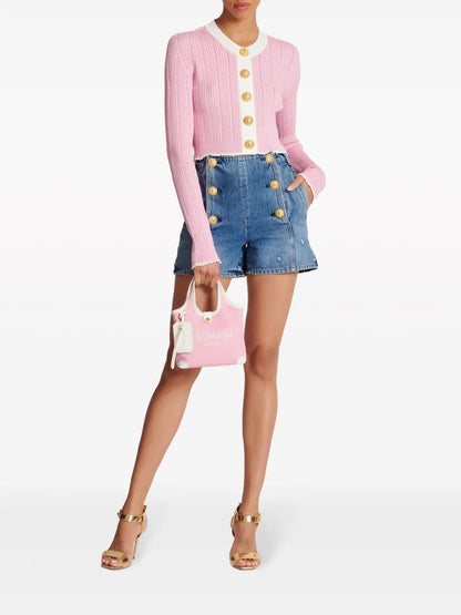 Pointelle-Knit Cropped Cardigan