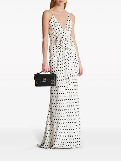 Polka Dot-Print Appliqué Gown