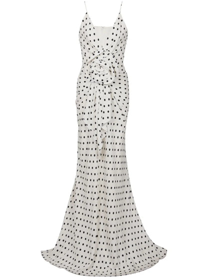 Polka Dot-Print Appliqué Gown