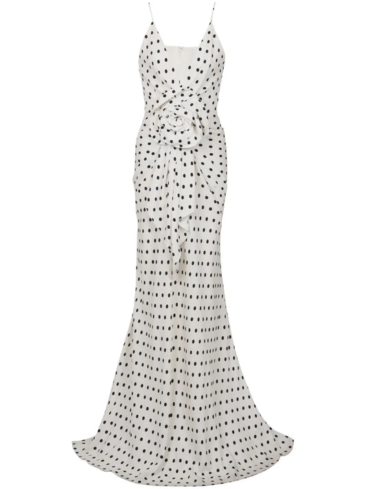 Polka Dot-Print Appliqué Gown