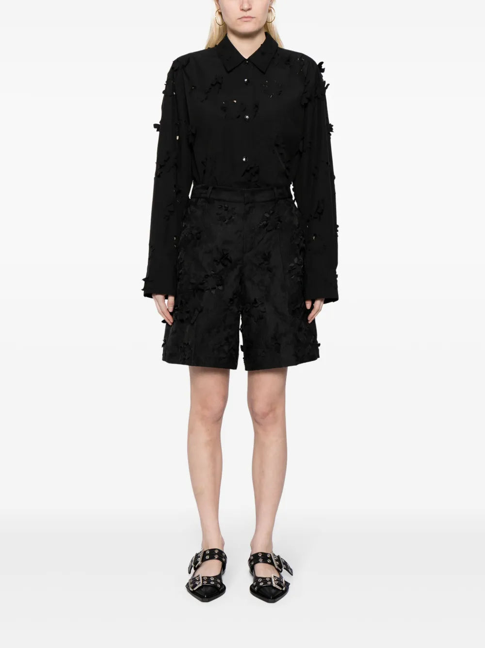 Floral-Appliqué Knee-Length Shorts