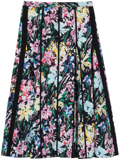Flowerworks Godet Floral-Print Midi Skirt
