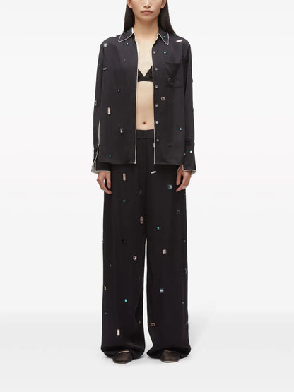 Gem-Embellished Chiffon Trousers