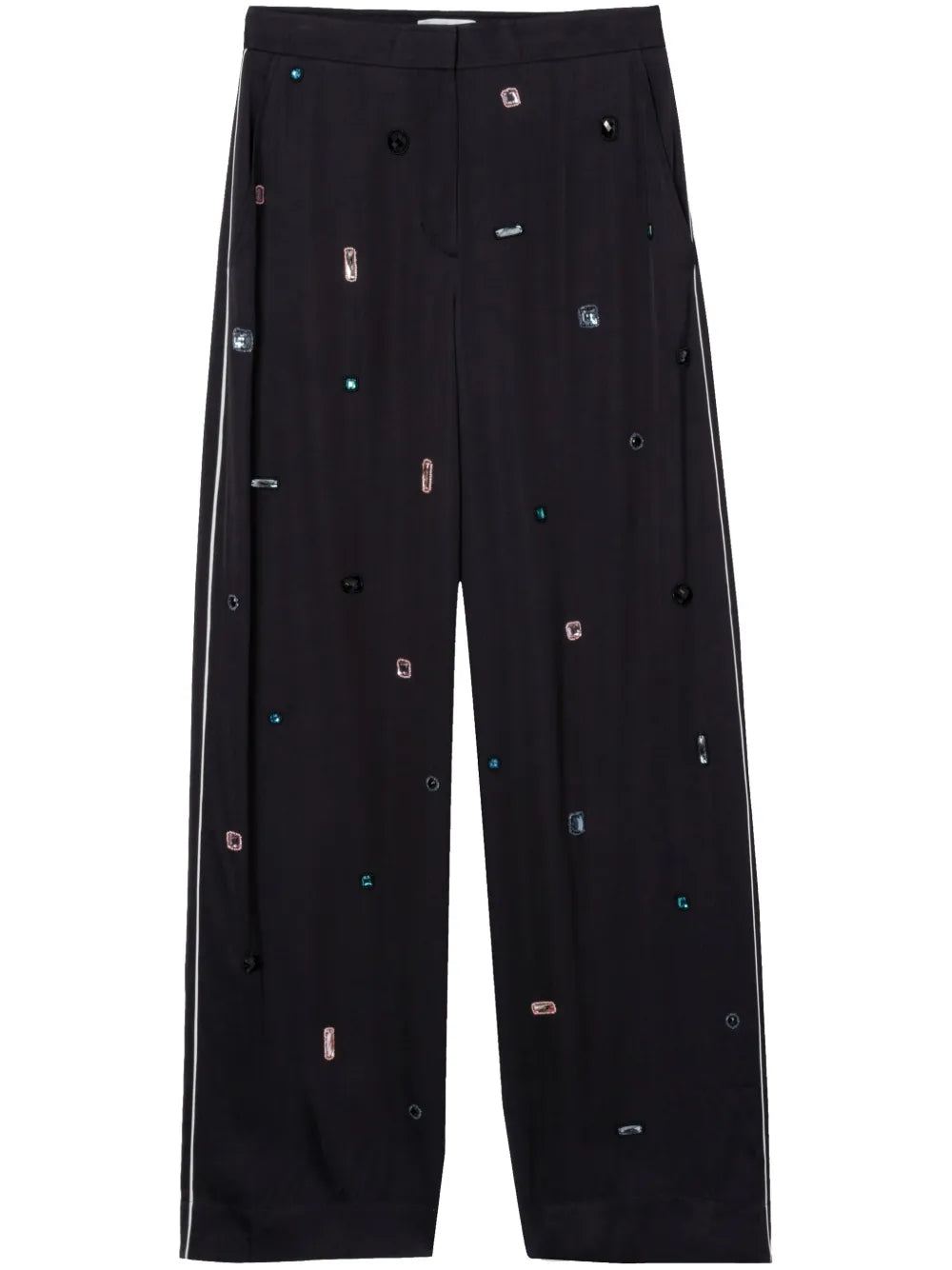 Gem-Embellished Chiffon Trousers