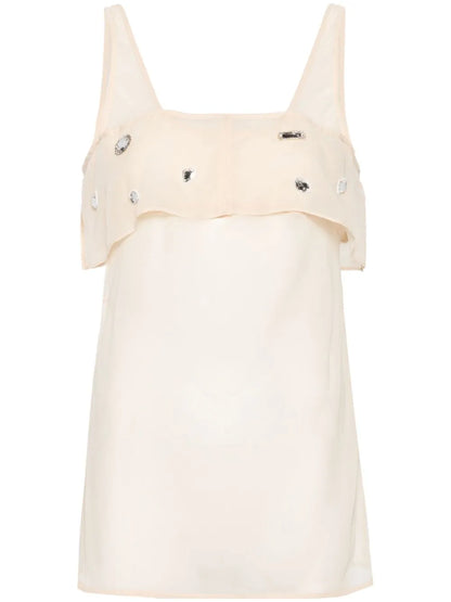 Crystal-Embellished Sheer Tank Top