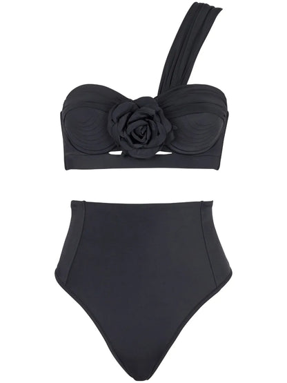 Floral-Appliqué One-Shoulder Bikini
