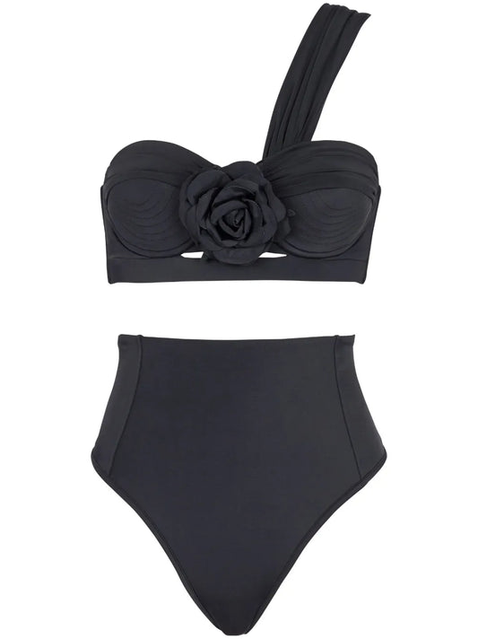 Floral-Appliqué One-Shoulder Bikini