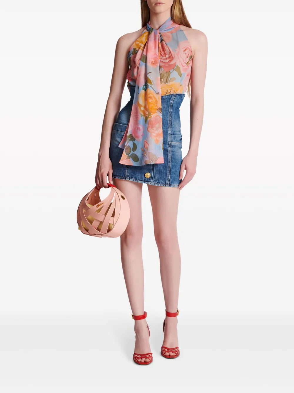 Tie-Neck Floral-Print Blouse