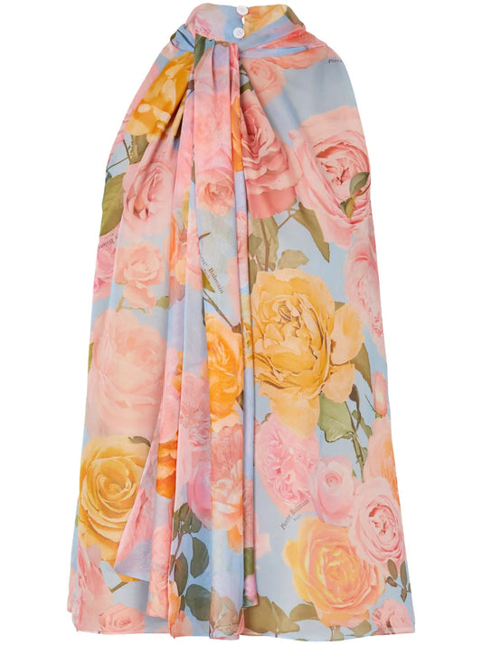 Tie-Neck Floral-Print Blouse
