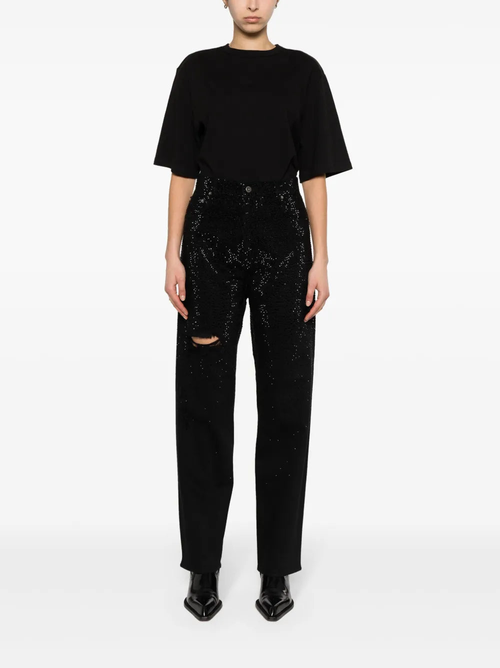 Crystal-Embellished Tapered Jeans
