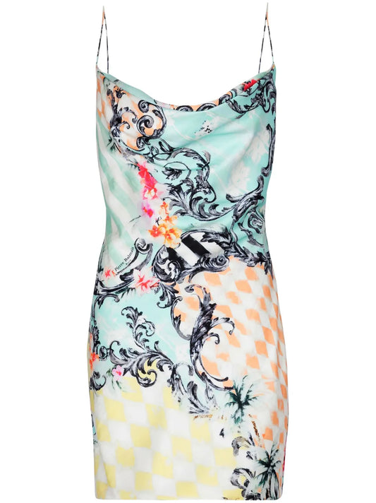 Baroque-Print Satin Dress