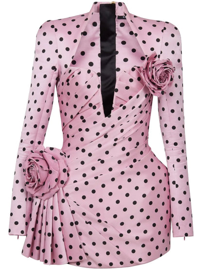 Polka Dot-Print Pleated Minidress