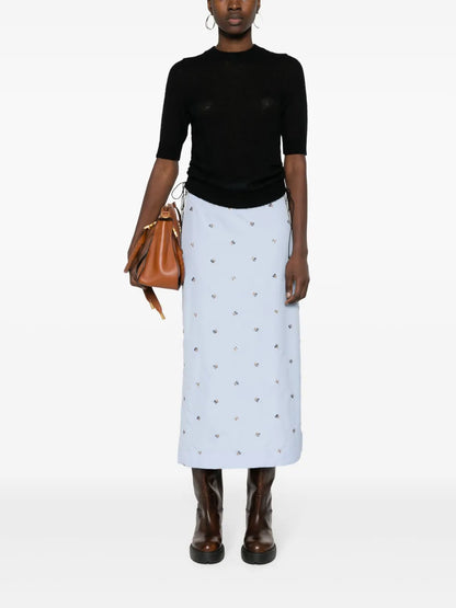 Floral-Embroidered Cotton Midi Skirt