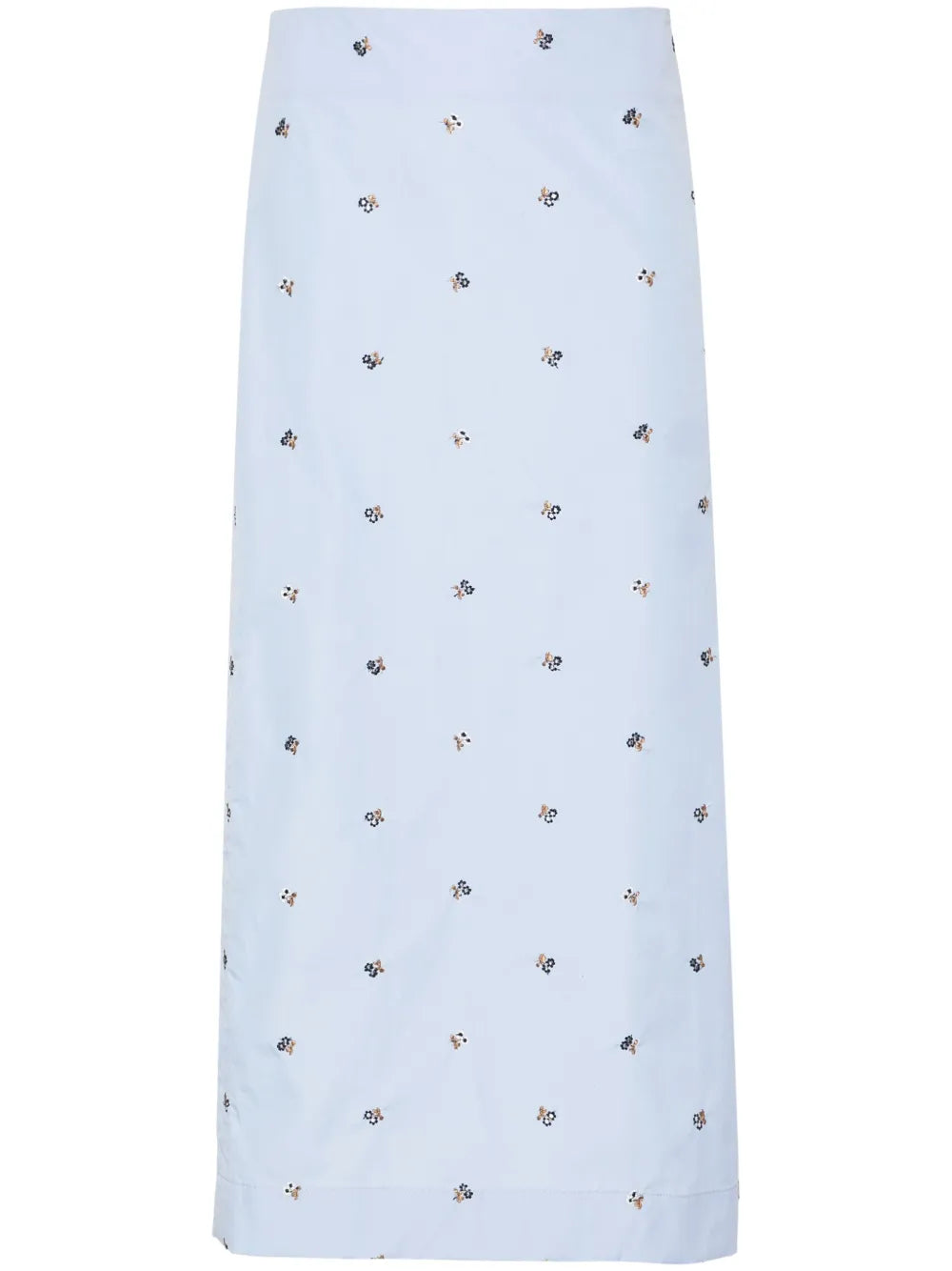 Floral-Embroidered Cotton Midi Skirt