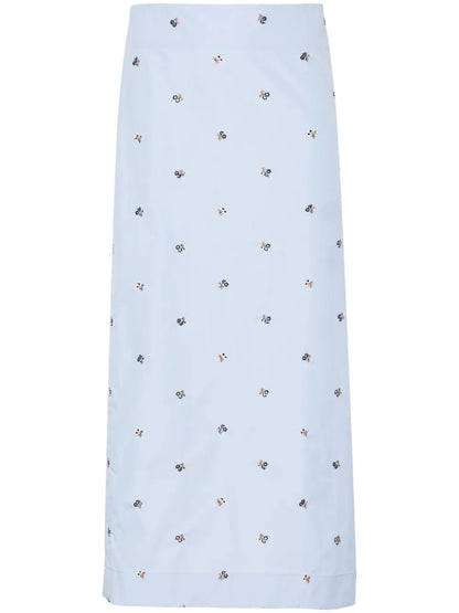 Floral-Embroidered Cotton Midi Skirt