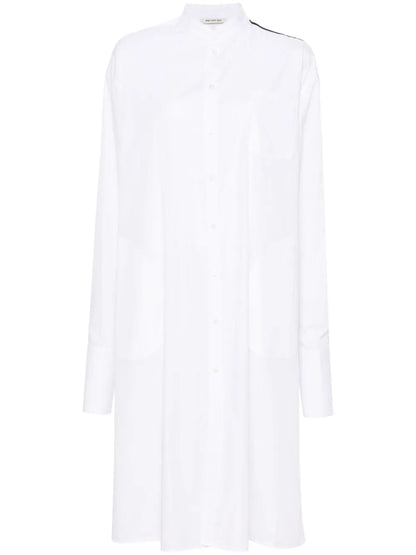 Band-Collar Midi Shirt Dress