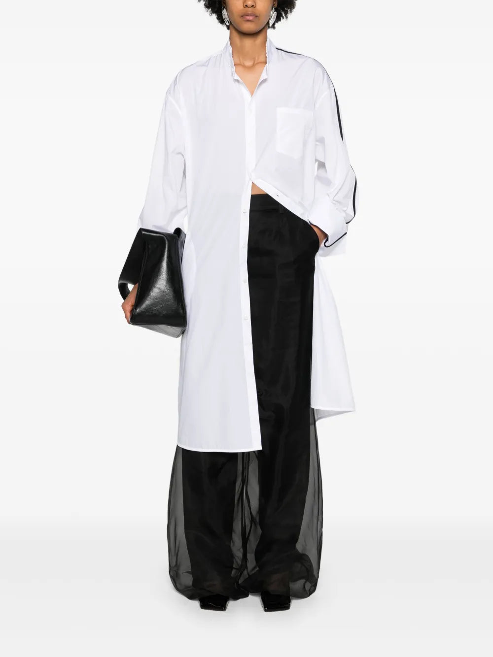 Band-Collar Midi Shirt Dress