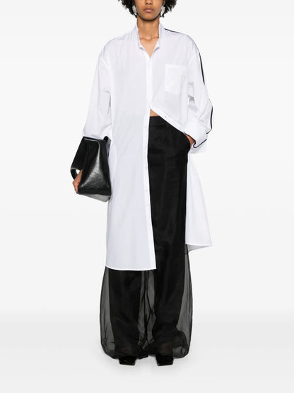 Band-Collar Midi Shirt Dress
