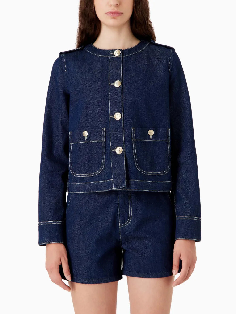 Contrast-Stitching Denim Shorts