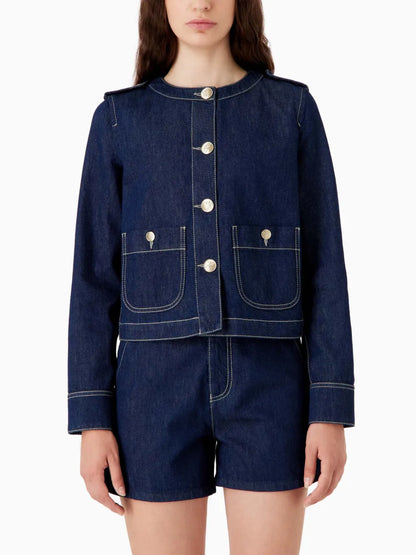 Contrast-Stitching Denim Shorts