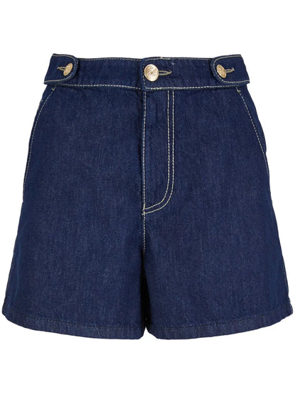 Contrast-Stitching Denim Shorts