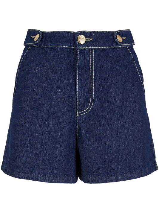 Contrast-Stitching Denim Shorts