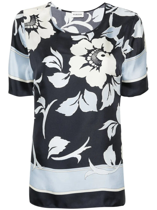 Floral-Print Silk Blouse