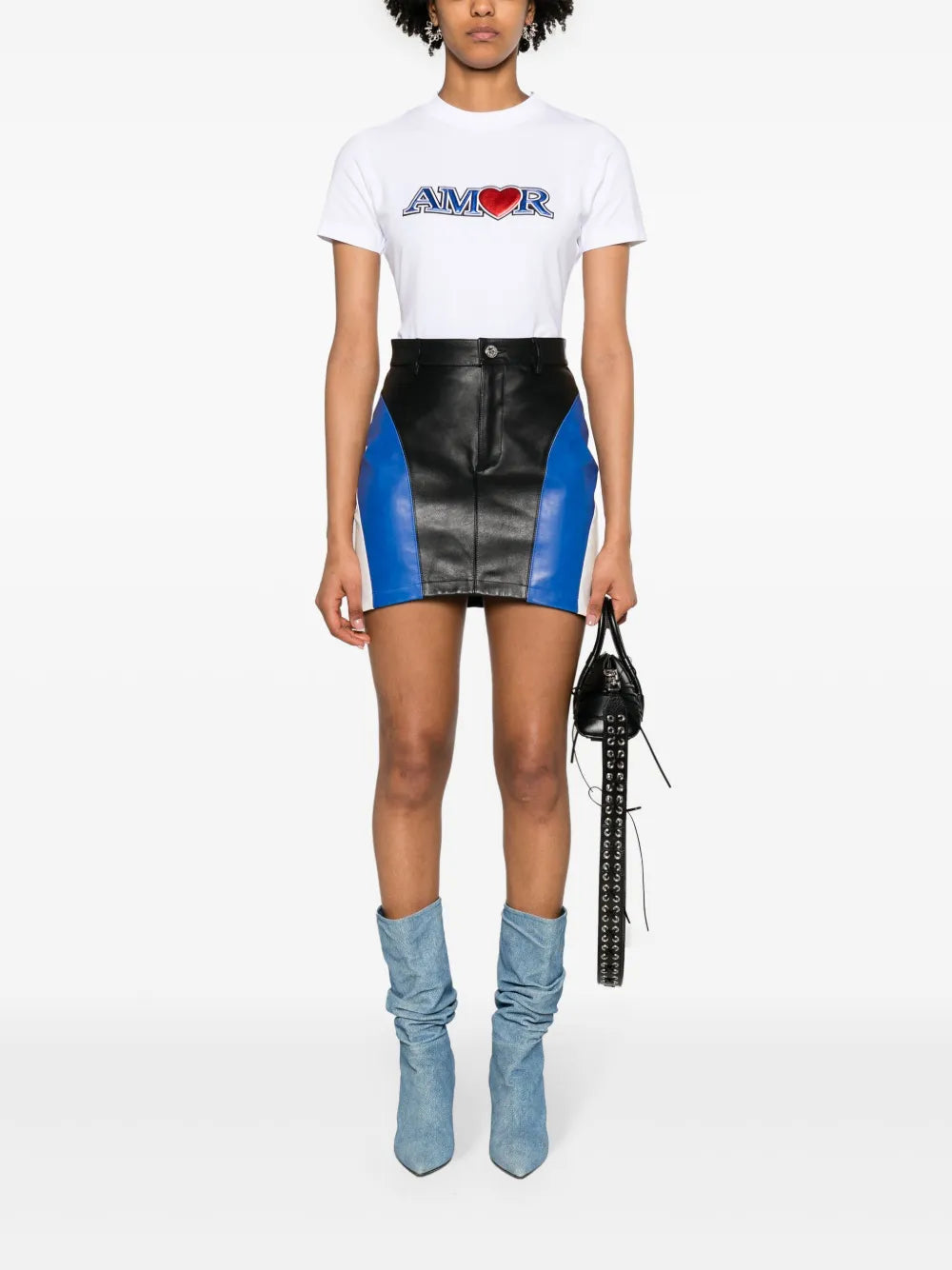 Colour-Block Leather Miniskirt