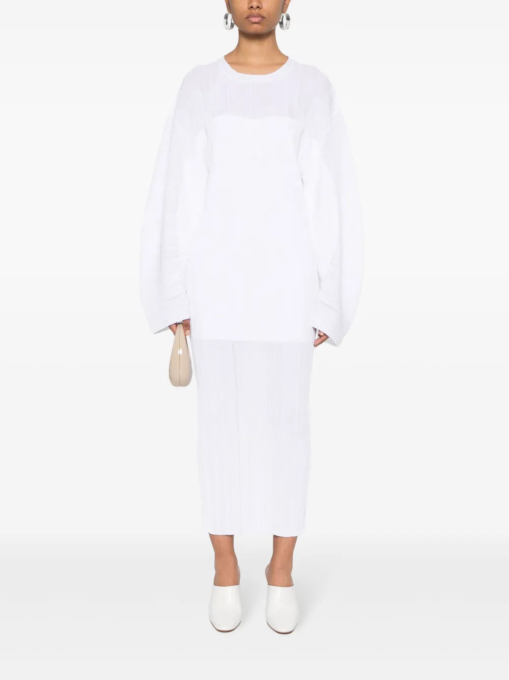 Plissé Fine-Knit Midi Dress