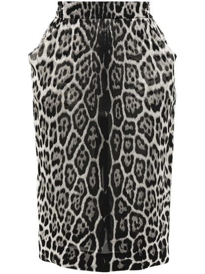 Leopard-Print Silk Skirt