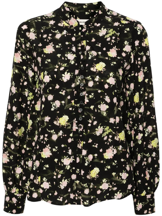 Floral-Print Crepe Blouse