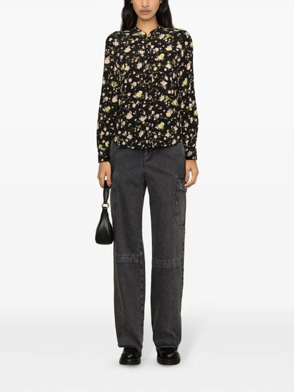 Floral-Print Crepe Blouse