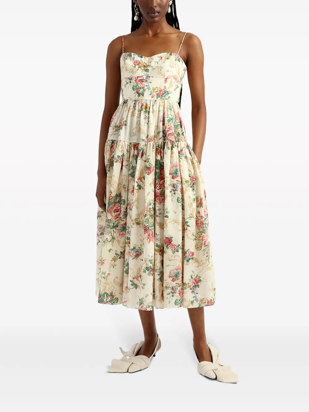 Floral-Print Linen Dress