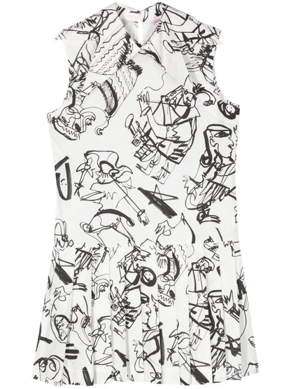 Abstract-Print Pleated Mini Dress
