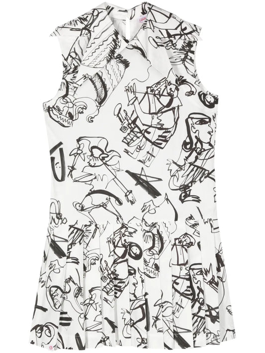 Abstract-Print Pleated Mini Dress