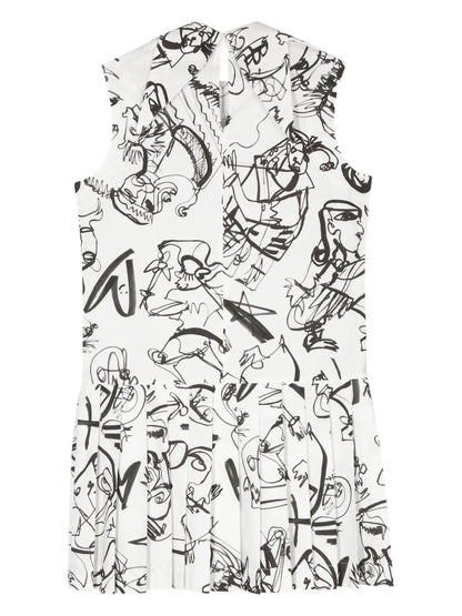 Abstract-Print Pleated Mini Dress