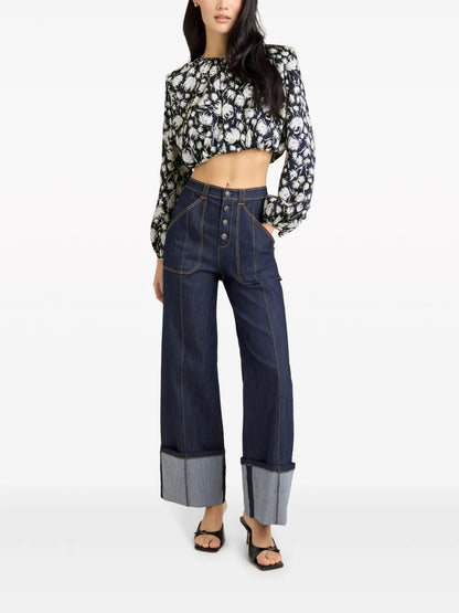 Kamala Graphic-Print Crop Blouse