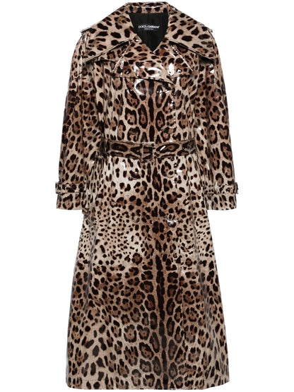 Leopard-Print Belted Trench Coat