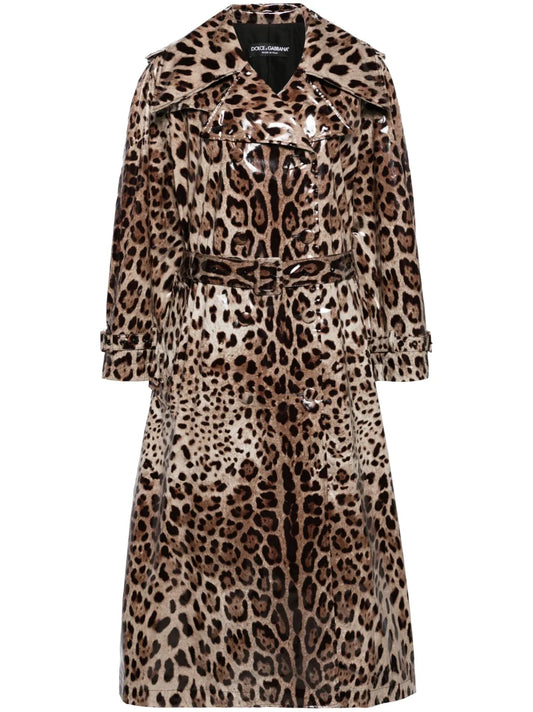 Leopard-Print Belted Trench Coat