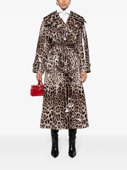 Leopard-Print Belted Trench Coat