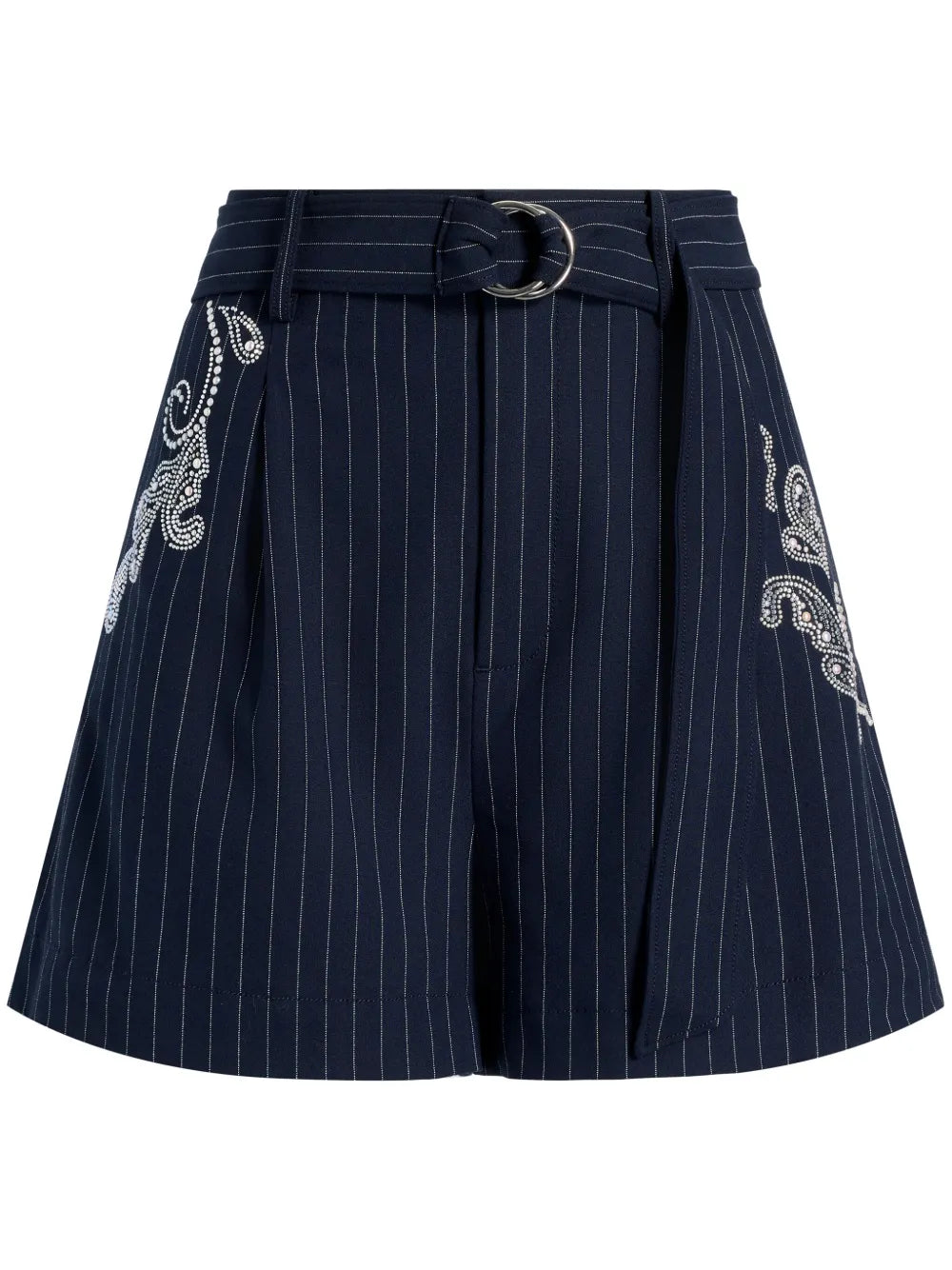 Rebecca Paisley-Embroidered Pinstripe Shorts