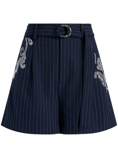 Rebecca Paisley-Embroidered Pinstripe Shorts