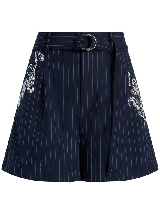 Rebecca Paisley-Embroidered Pinstripe Shorts