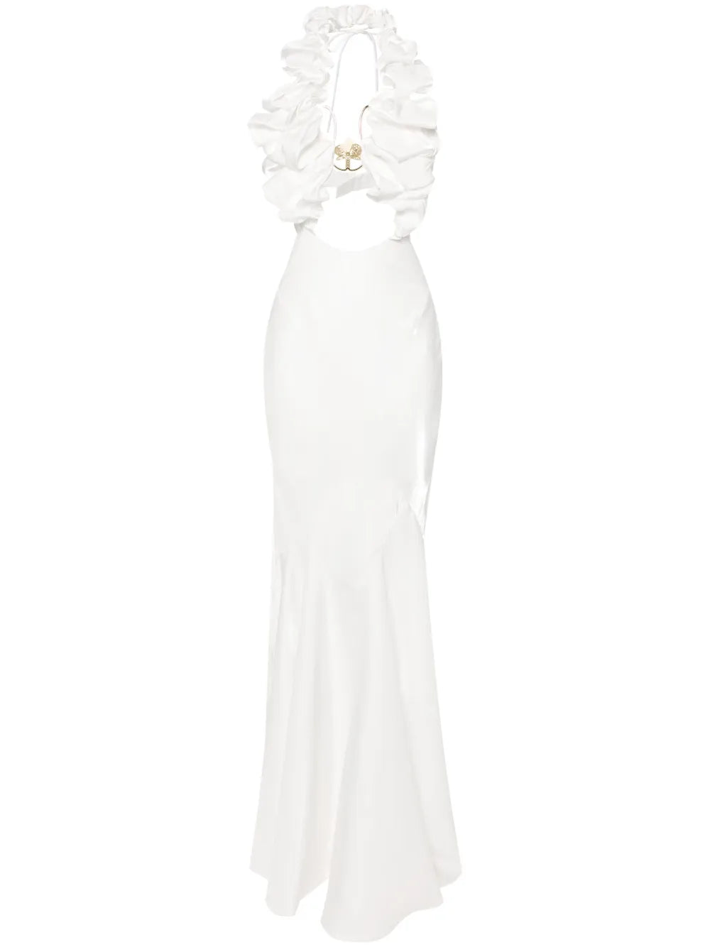 Floral-Appliqué Satin Maxi Dress