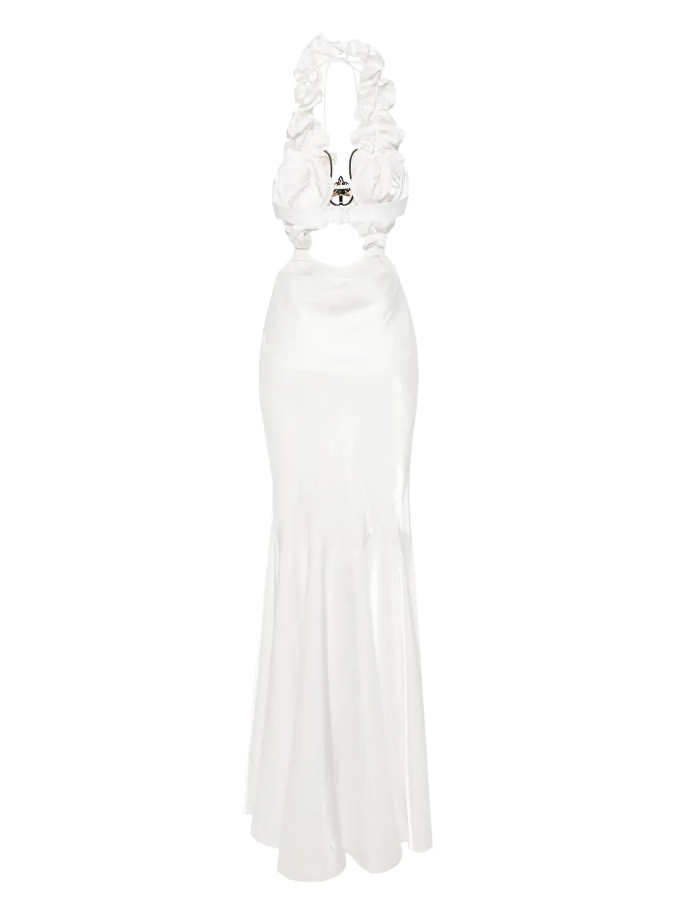 Floral-Appliqué Satin Maxi Dress