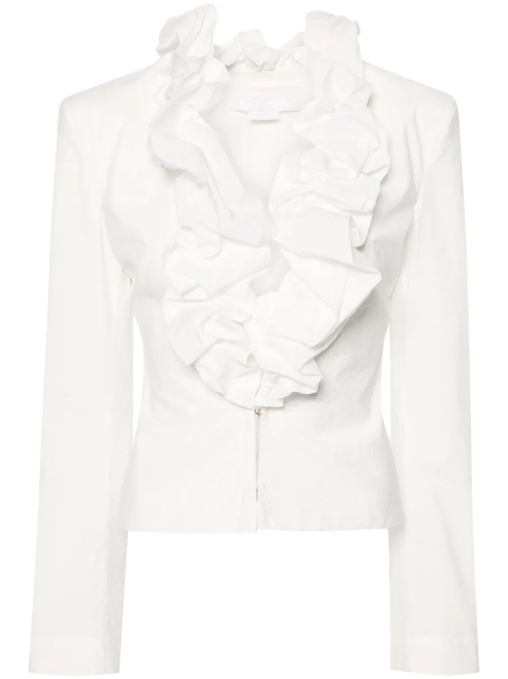 Ruffled-Collar Crinkled Blouse