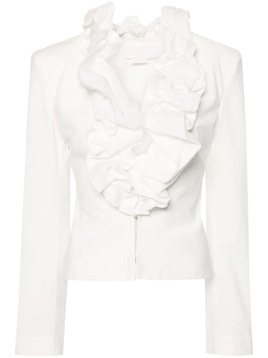 Ruffled-Collar Crinkled Blouse