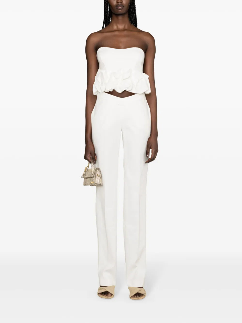 Ruched-Appliqué Strapless Blouse