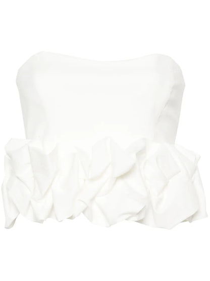Ruched-Appliqué Strapless Blouse